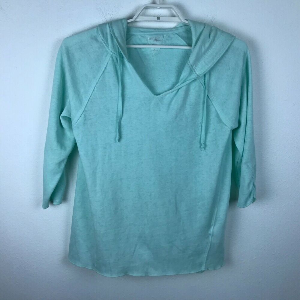 Kensie Performace Hoodie Shirt Size M Mint Green 3/4 Sleeve Very Soft Womens